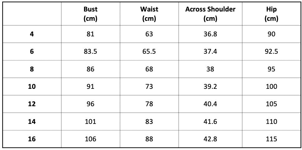 Sizing Guide- by brand – Dress for a Night